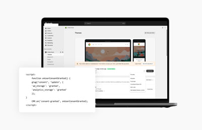 A Macbook pro with Shopify's consent mode banner on the screen.