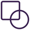 A purple square and a purple circle intersecting.
