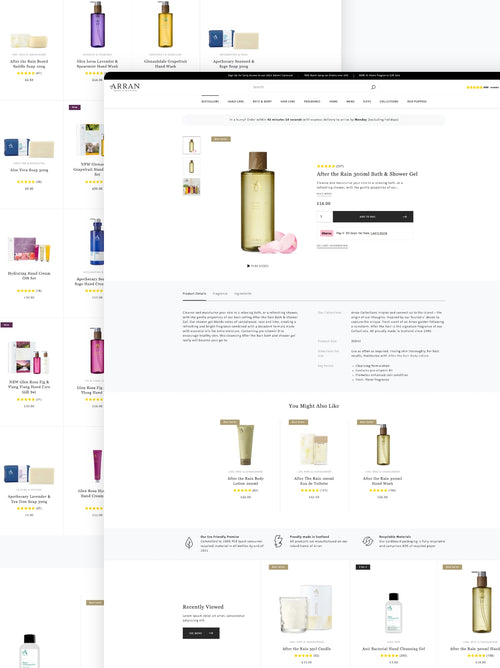 A product and collection page on the Arran desktop website.