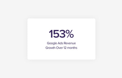 153% increase in Google Ads Revenue over 12 months graphic.