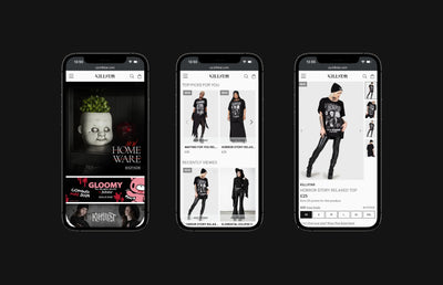 The Killstar mobile website on three iphones.