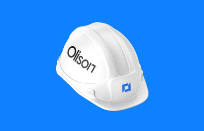 The Olison logo on a white helmet.