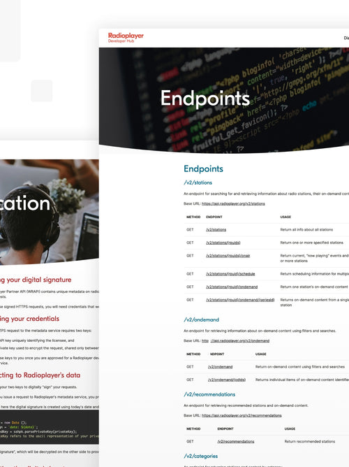 Two screenshots from the Radioplayer website.