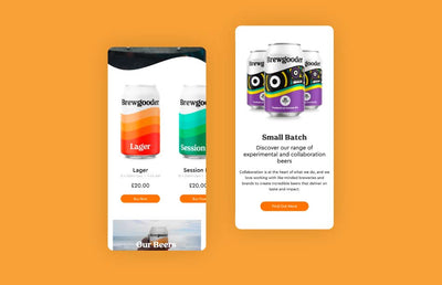 Two mobile pages of the Brewgooder website.