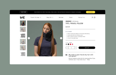 A product page on the TRTL travel desktop website.