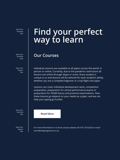 The Piping Centre course information page.