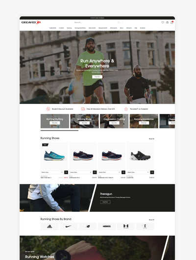 The top half of the Greaves Sports website.