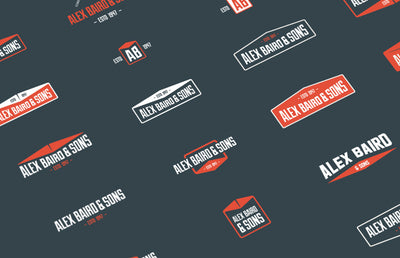 Numerous variations of the Alex Baird Handling logo.