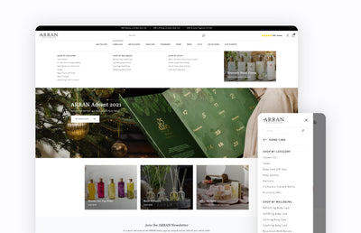 The Arran desktop and mobile menus.