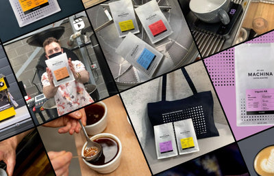A grid of Machina coffee images.