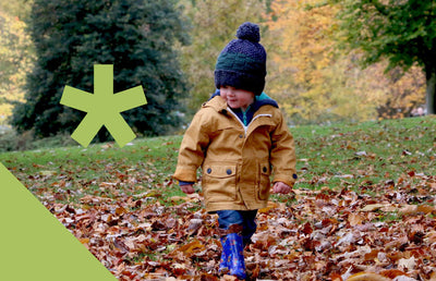 A child playing in leaves.