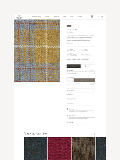 A product page on the Harris Tweed Hebrides website.