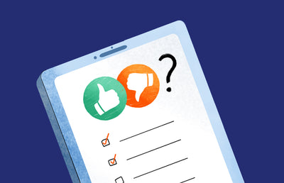 A graphic of a survey with a thumbs up and thumbs down icon.