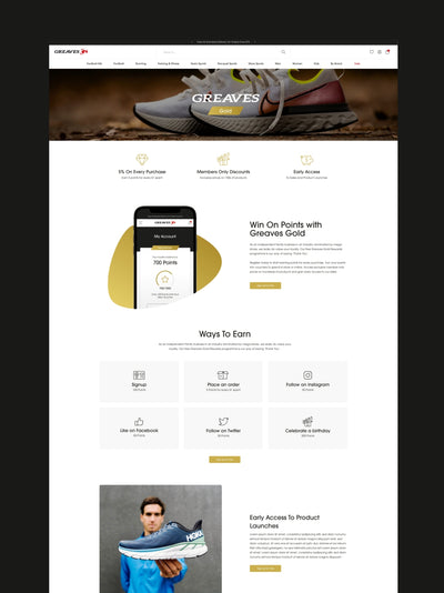 A customised website page for Greaves sports.