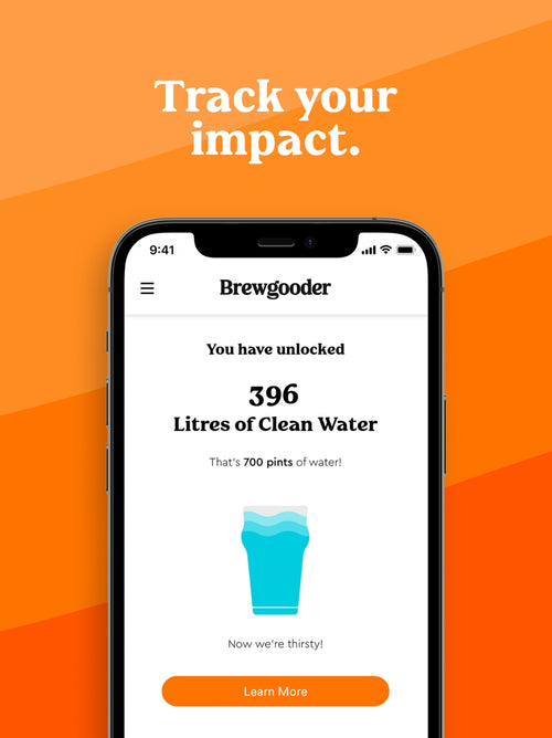 A Brewgooder graphic with the mobile website.