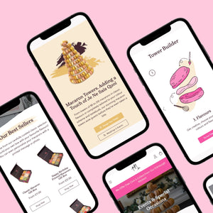 The Mademoiselle Macaron tower builder on the mobile website.