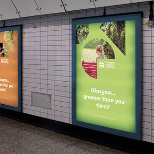 Glasgow National Park City subway banner.