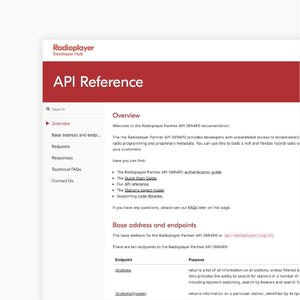 The Radioplayer API reference desktop website.