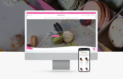 The Mademoiselle Macaron website on desktop and mobile.