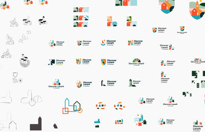 Various iterations of the Discover Lanark logo.
