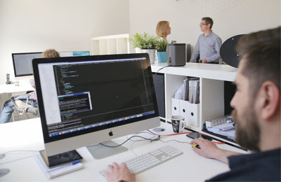 Our team working in the office.