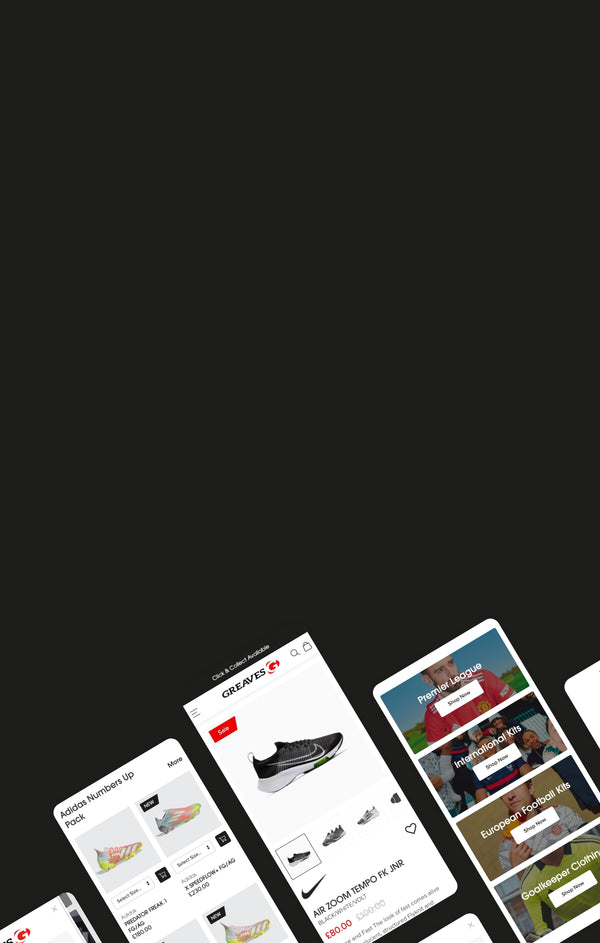 Screenshots of Greaves mobile website.