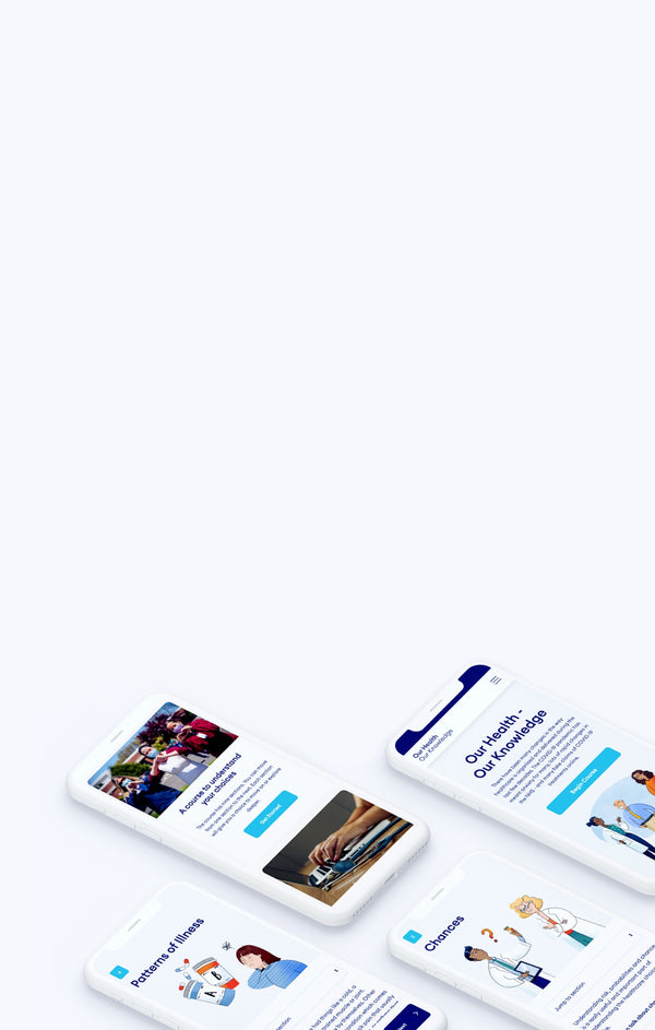 The Our Health Our Knowledge mobile website on a selection of iPhones.